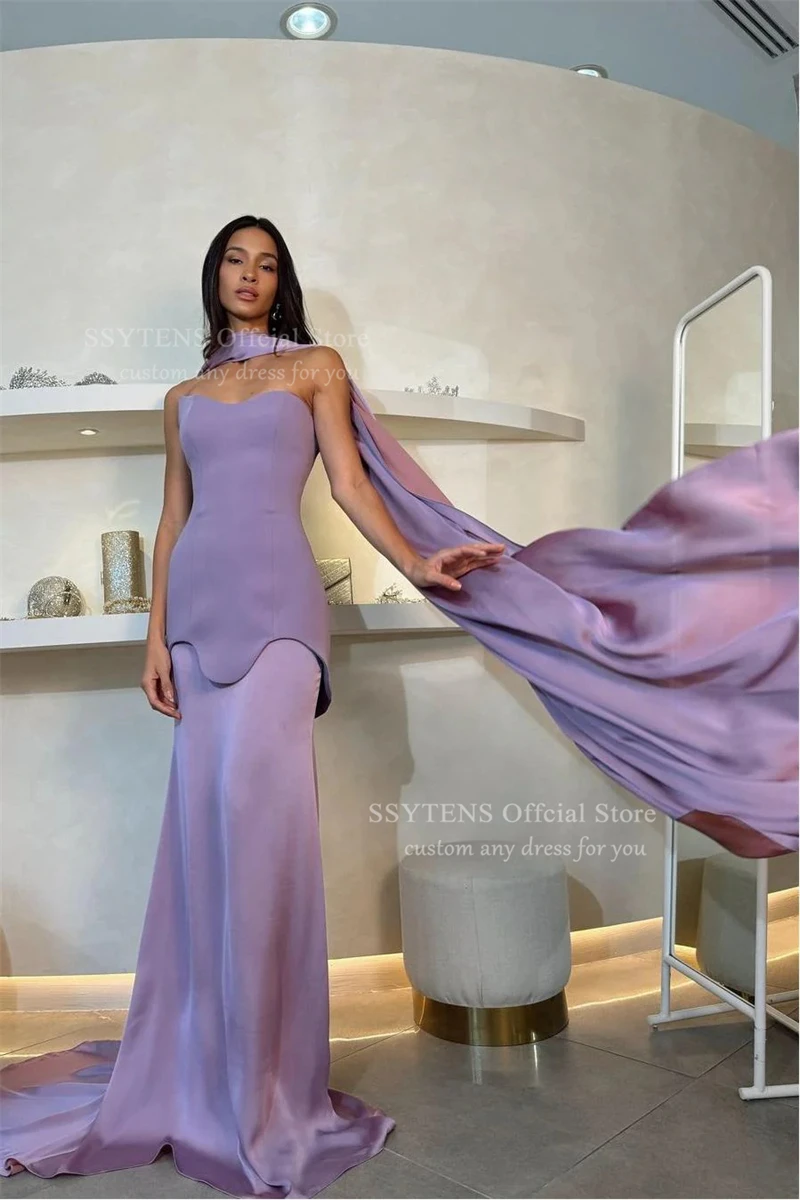 SSYTENS Lavender Crepe Evening Dresses Strapless Wedding  Prom Party Dresses Elegant Flowy Formal Occasion Dresses Customized