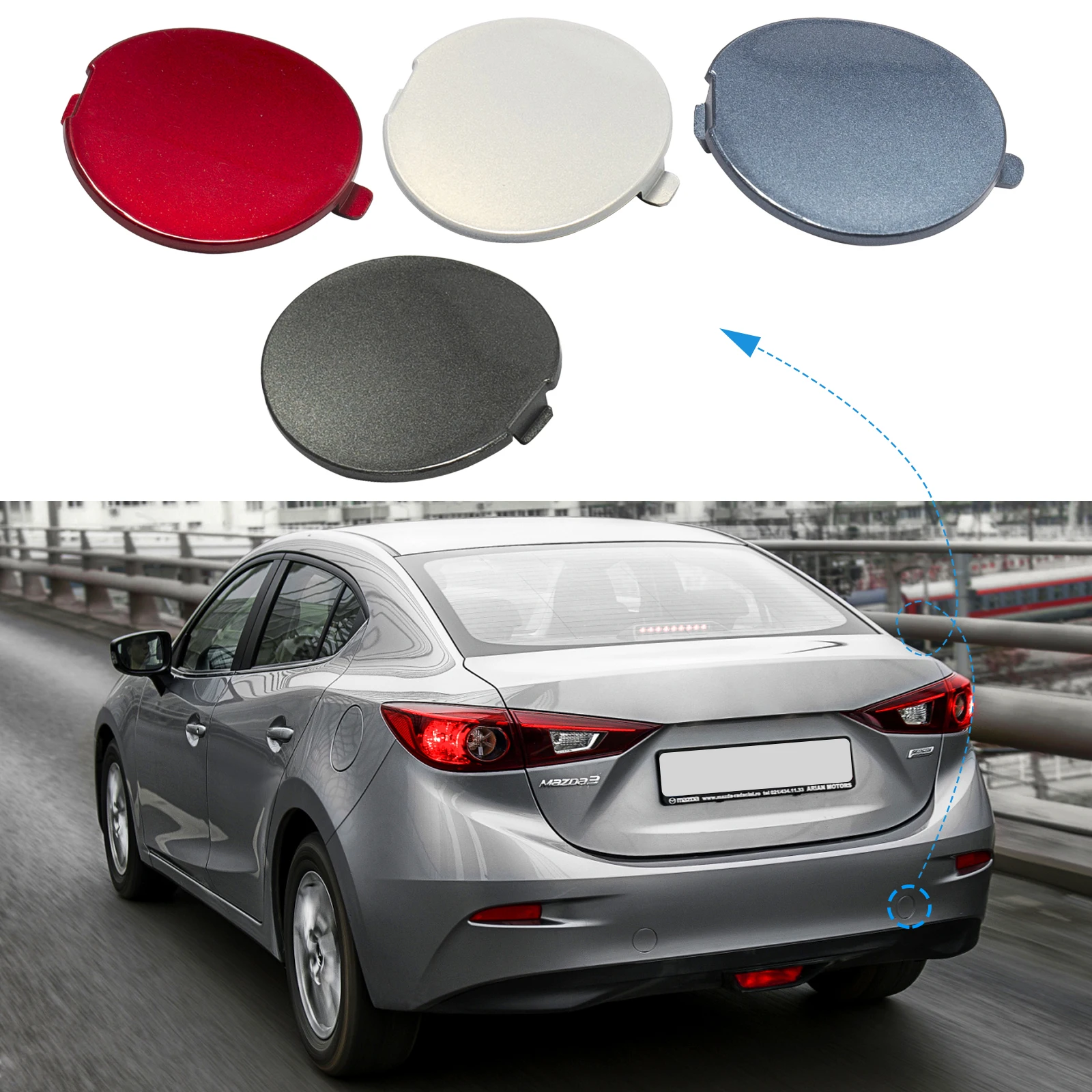 

Rear Bumper Tow Hook Cover Cap Towing Eye For Mazda 3 Axela Accessories 2014 2015 2016 2017 2018 right side BHN150EK1BB