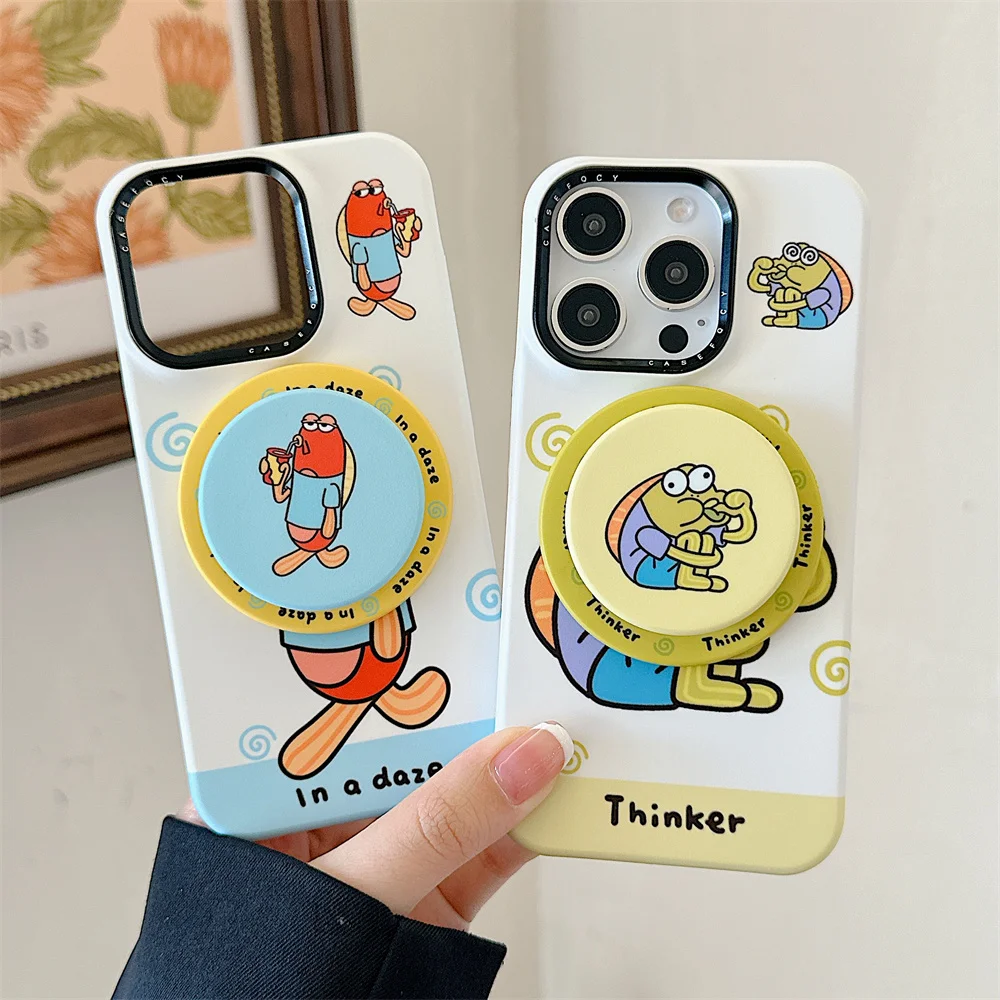 

Funny cartoon small fish magnetic stand Phone case For iPhone 12 13 15 14 16 promax Fundas new cute shockproof protective cover
