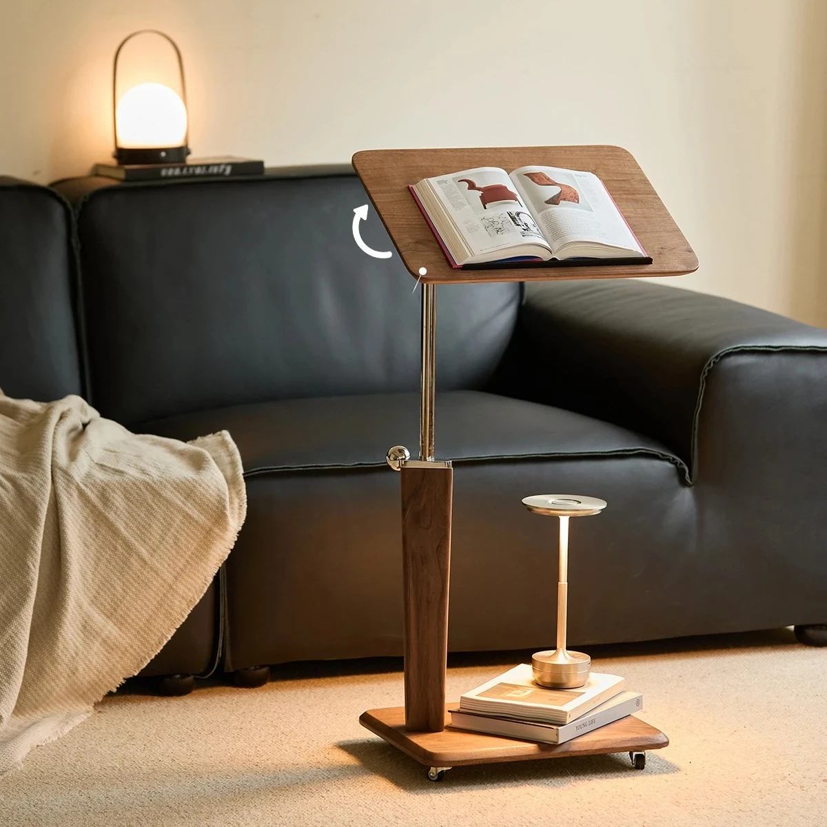 

Передвижной журнальный столик из черного ореха можно поднять и снизить небольшой столик, вращающаяся прикроватная тумбочка, несколько массив дерева.