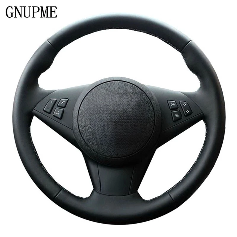 GNUPME DIY Black Hand sewing Genuine Leather Car Steering Wheel Cover for BMW E60 E63 E64 M5 2005 2007 2008 M6 2007