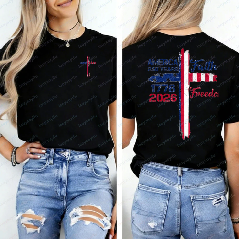 

America Shirt Independence Day The United States T-Shirt Celebrate Anniversary Tee America 1776-2026 Shirt Faith Freedom Tops