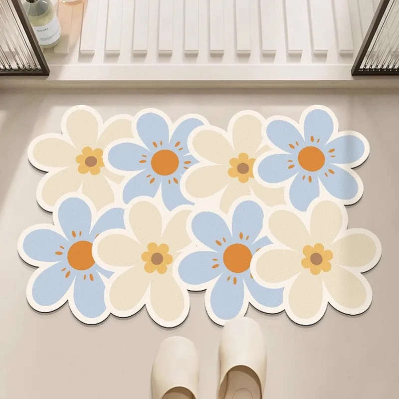 

Bathroom Carpet Non-slip Water-absorbing Quick-drying Floor Mat Shower Room Diatom Mud Flower Rug Irregular Home Decoration Mats