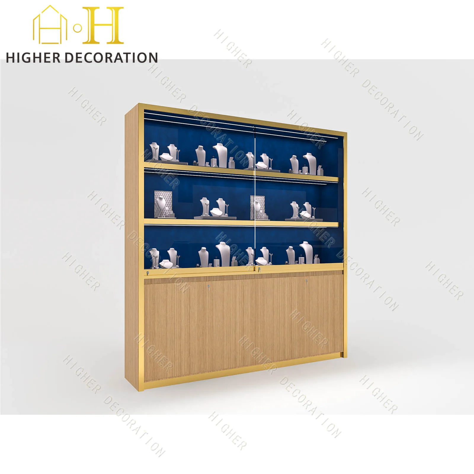 Gabinete de joyería moderno personalizado para joyería con iluminación LED con almacenamiento para escaparate de joyería