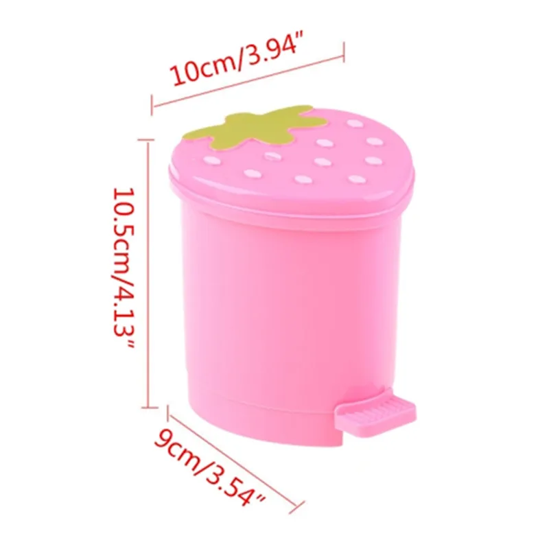 Mini Trash Can With Lid Plastic Trash Basket For Home Bedroom Office Desktop Garbage Storage Box Cartoon Red Pink Container