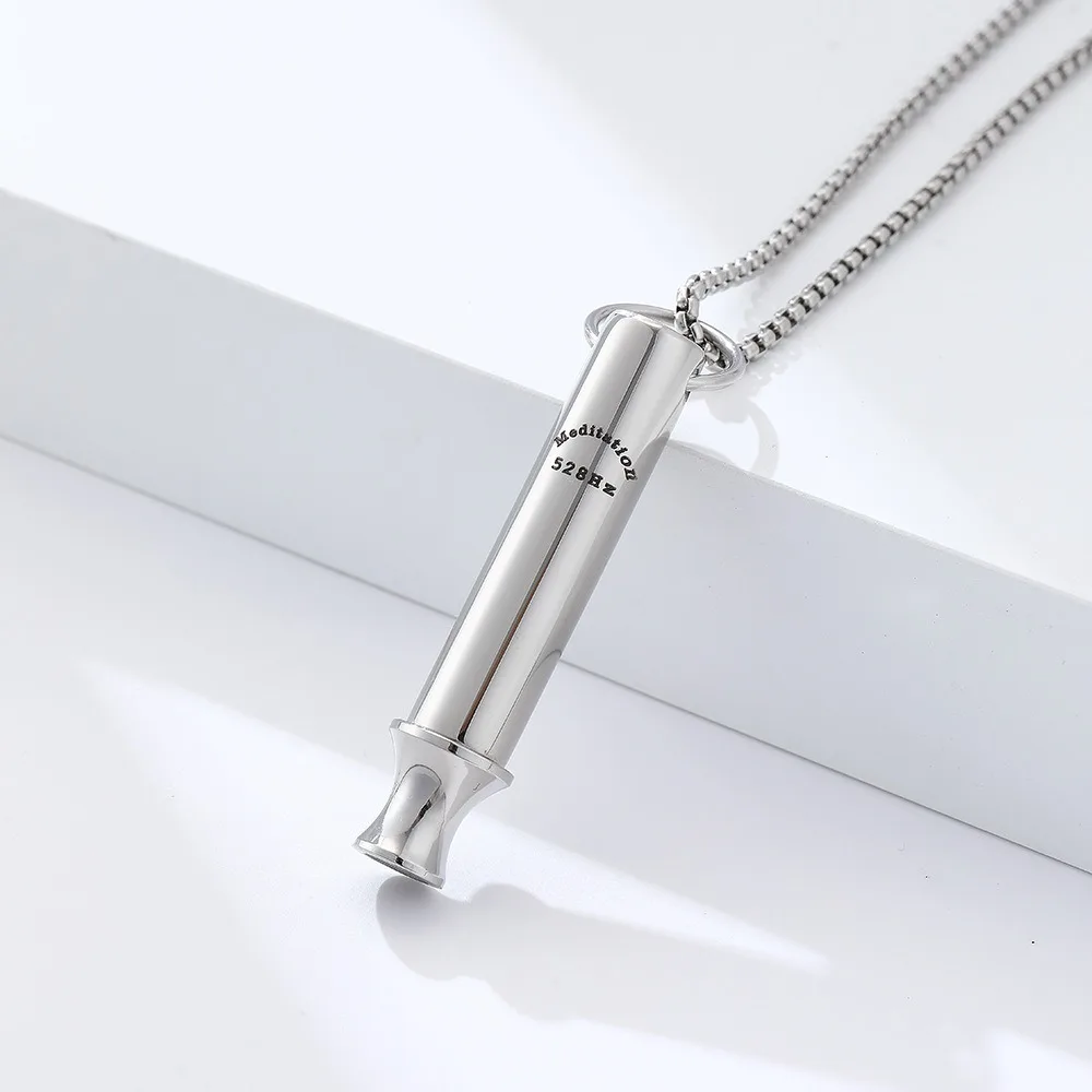 

528Hz Breathing Resistance Whistle Necklace Pearl Necklace Titanium Steel Meditation Mindfulness Pendants Round Tube