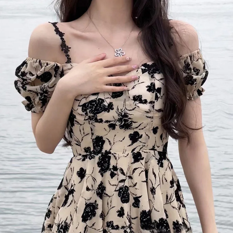 

Women's Dresses High Waisted Floral Off Shoulder Long Dress Hepburn Style Slim Fit Elegant Sexy Summer Casual 2024