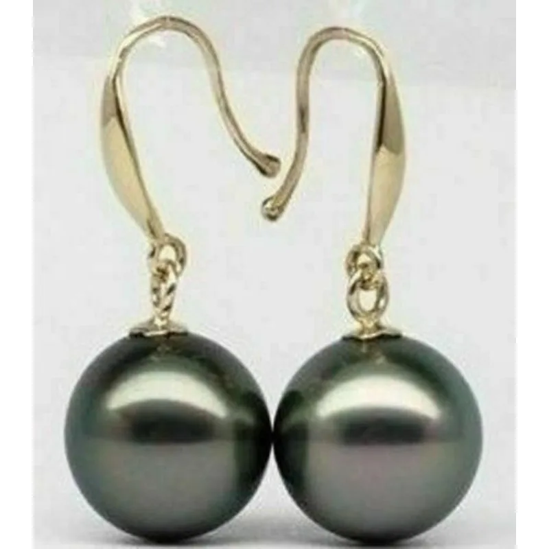 Perfect Round AAA 10-11mm South Sea Black Pearl Earrings, Exquisite Versatile Women's Earrings in 14K Gold -