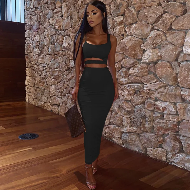 Two Piece Skirt Set Women’s Suit Clothes Summer 2024 Trend Sexy Outfit Cropped Top and Split Skirt Chic Elegant Female Clothing