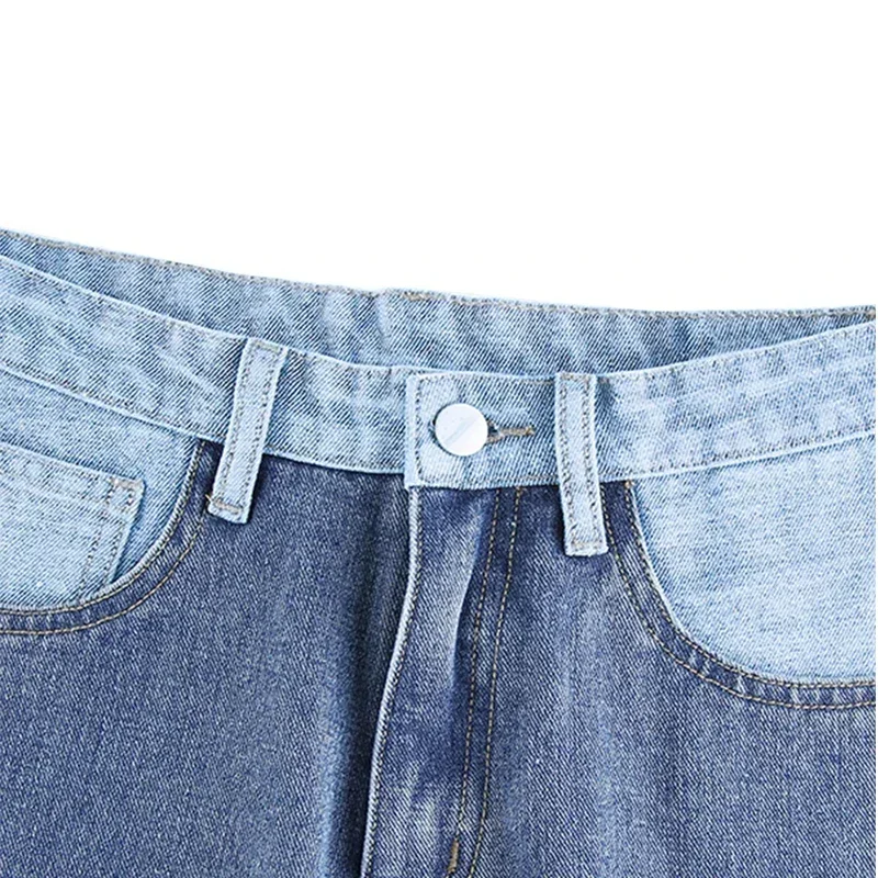 สติกเกอร์เย็บปะติดปะต่อกันสีฟ้าอ่อนทรงตรงทรงหลวมสำหรับผู้หญิงกางเกงดีไซน์สปอร์ตฤดูใบไม้ผลิและฤดูร้อน