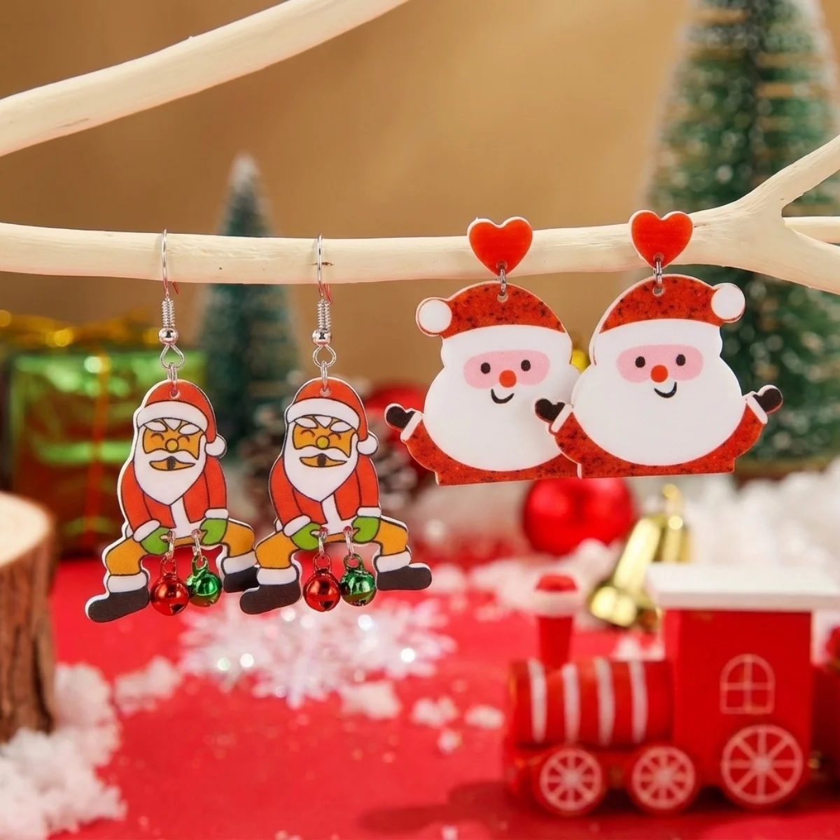 2 Paar/Set Cartoon Acryl Weihnachtsmann Weihnachts-Ohrhänger für Frauen Niedliche Sitzende Glocken Quasten Weihnachts-Ohrringe Neujahrs-Schmuck – Detail 23