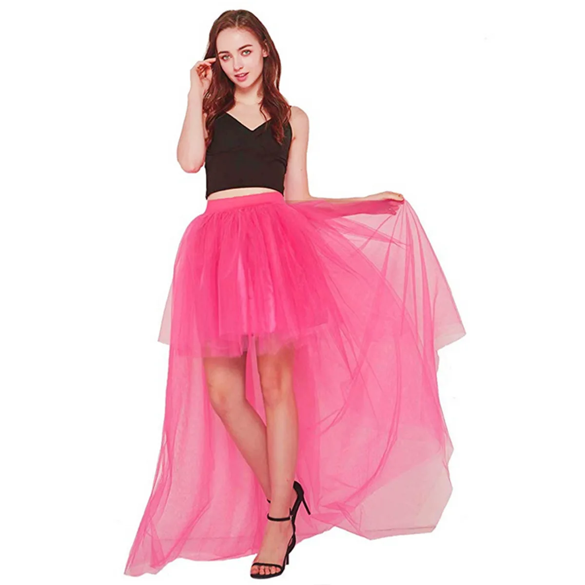 Explosieve Sexy Zwaluwstaart Onregelmatige Mesh Rok Effen Kleur Mesh Voor Korte Rug Lange Bladerdeeg Rok Petticoat Onderrok