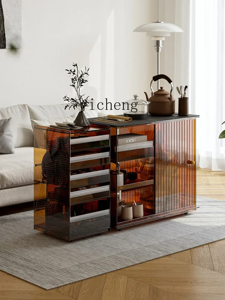 Acrylic Tea Cabinet Removable Tea Set Storage Display Locker Living Room Tea Table Side Cabinet