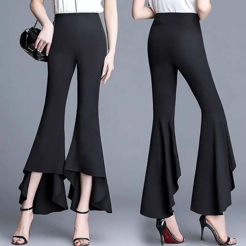 

Flared Pants 2024 Aesthetic Flare Leggings Trousers for Women Korean Style Fluid Fashion High Waist Wide Leg Ninth Trousers A153