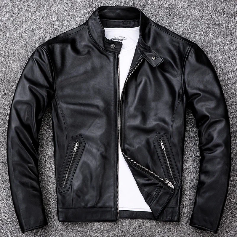 Spring Natural Genuine Leather for Man Motorcycle Slim Male Coat Men's Sheepskin Biker Fashion Clothing