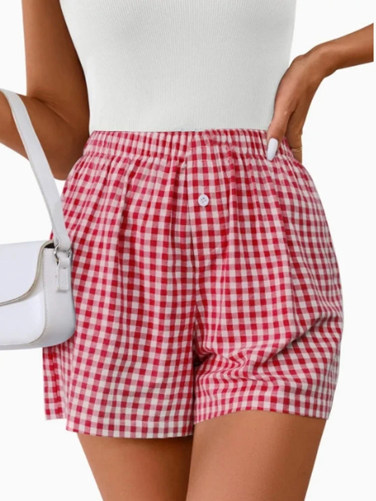 

Новые летние модные женские тонкие короткие шорты с эластичной резинкой на талии, клетчатые шорты, повседневные брюки, спортивные шорты, широкие шорты для женщин, женская одежда