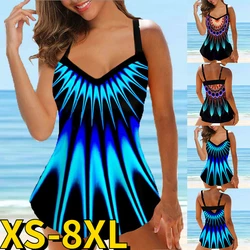 2022 New Women Sexy Tankini Women Summer Two-piece Set Swimsuit Female Loose Size Bikini Swimwear Abstract Printing Bathing Suit