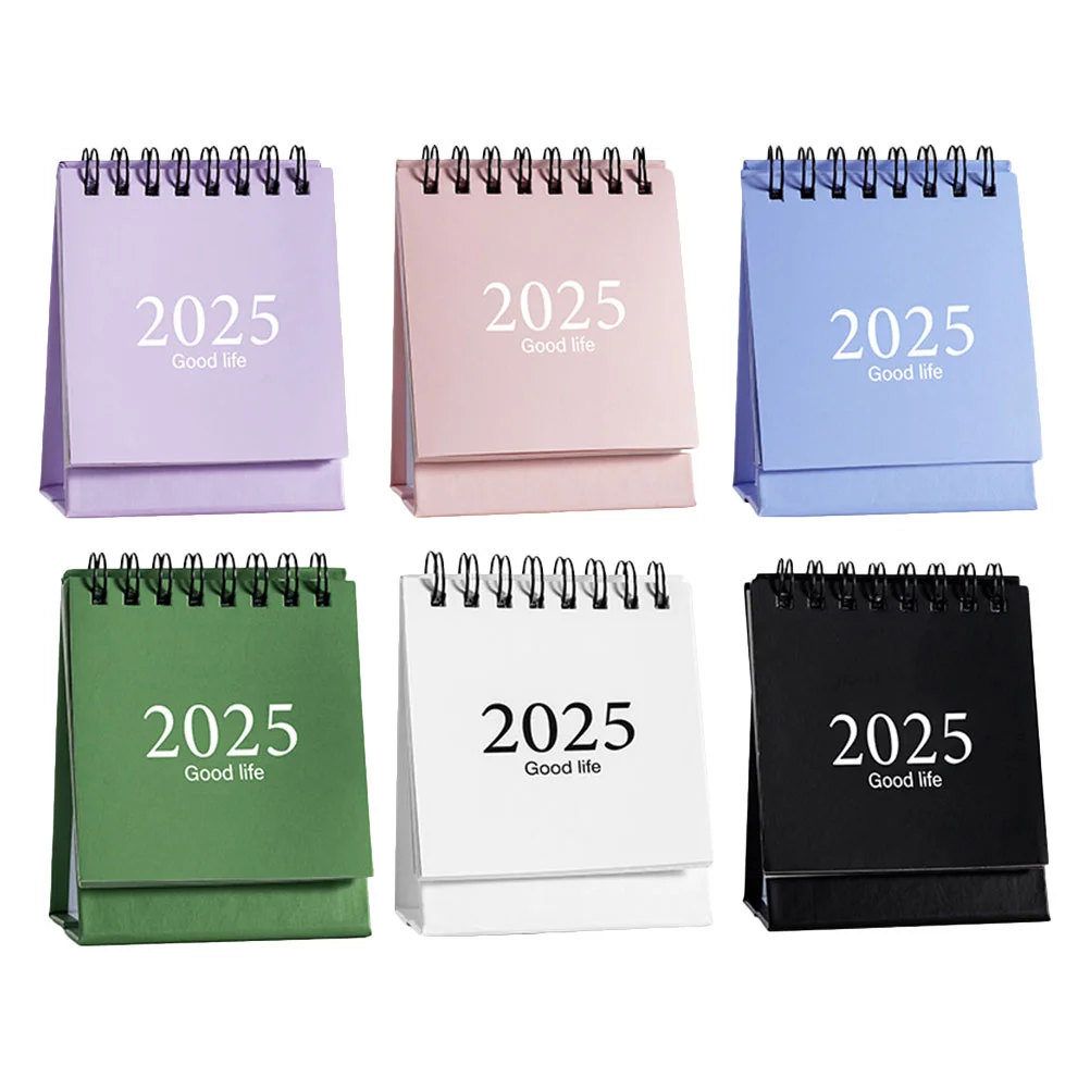 

6 Pcs 2025 Desk Calendar New Year Planner Desktop Decor Standing Flip Twin Wire Binding Mini Album Time Tracker Portable Office
