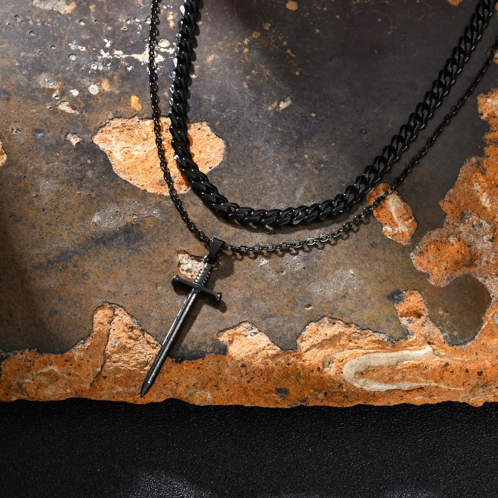 Lange Schwert-Anhänger-Halskette für Männer und Jungen, Punk-Anhänger aus Edelstahl, 50 cm Kettenhalsband – Detail 10