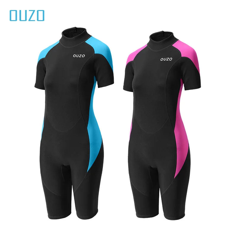 

Wetsuit Women Men 1.5mm Neoprene Dive Shorty Wet Suit Thermal Short Sleeve Swimsuit for Adults Front Zipper Bathing Suits