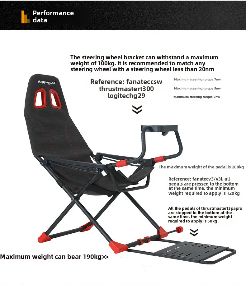 Foldable Racing Emulator Seat Bracket Steering Wheel Display Pedal Without Steering Wheel