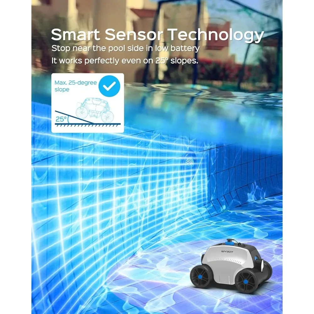 Sophisticated Robotic Pool Vacuum Cleaner, Dual Strong Suction Port, 130min Runtime, Cordless Pool Cleaner, World's First Smart