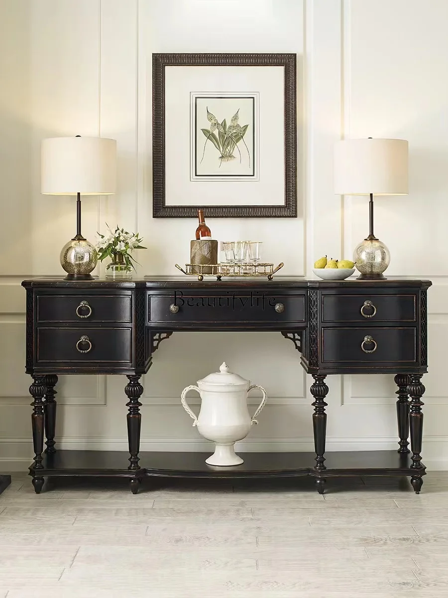 

American solid wood entrance table French retro wall living room corridor table sofa back few