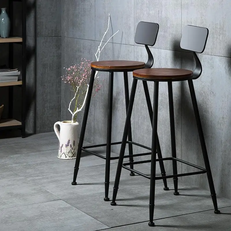 

Retro Industrial Style High Stools Kitchen with Backrest Bar High Chair Reception Chair Iron Solid Wood Breakfast Bar Stools