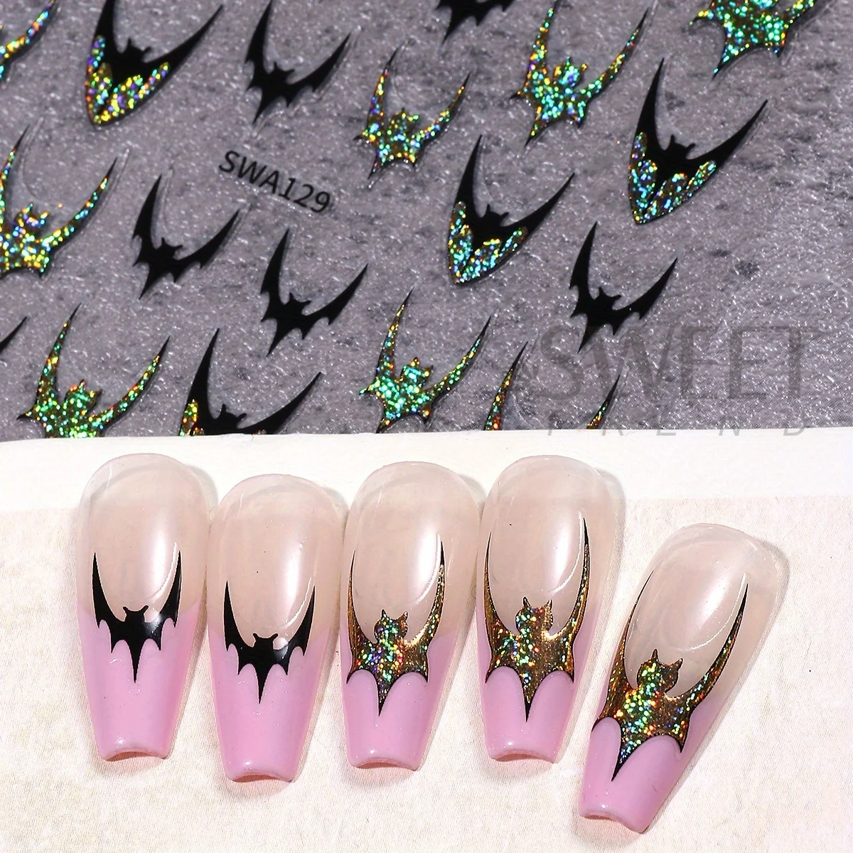 2/3 pezzi adesivi per unghie pipistrello glitter scintillanti design francese brillante ragnatela cuore decalcomanie adesive cromate decorazioni per manicure di Halloween