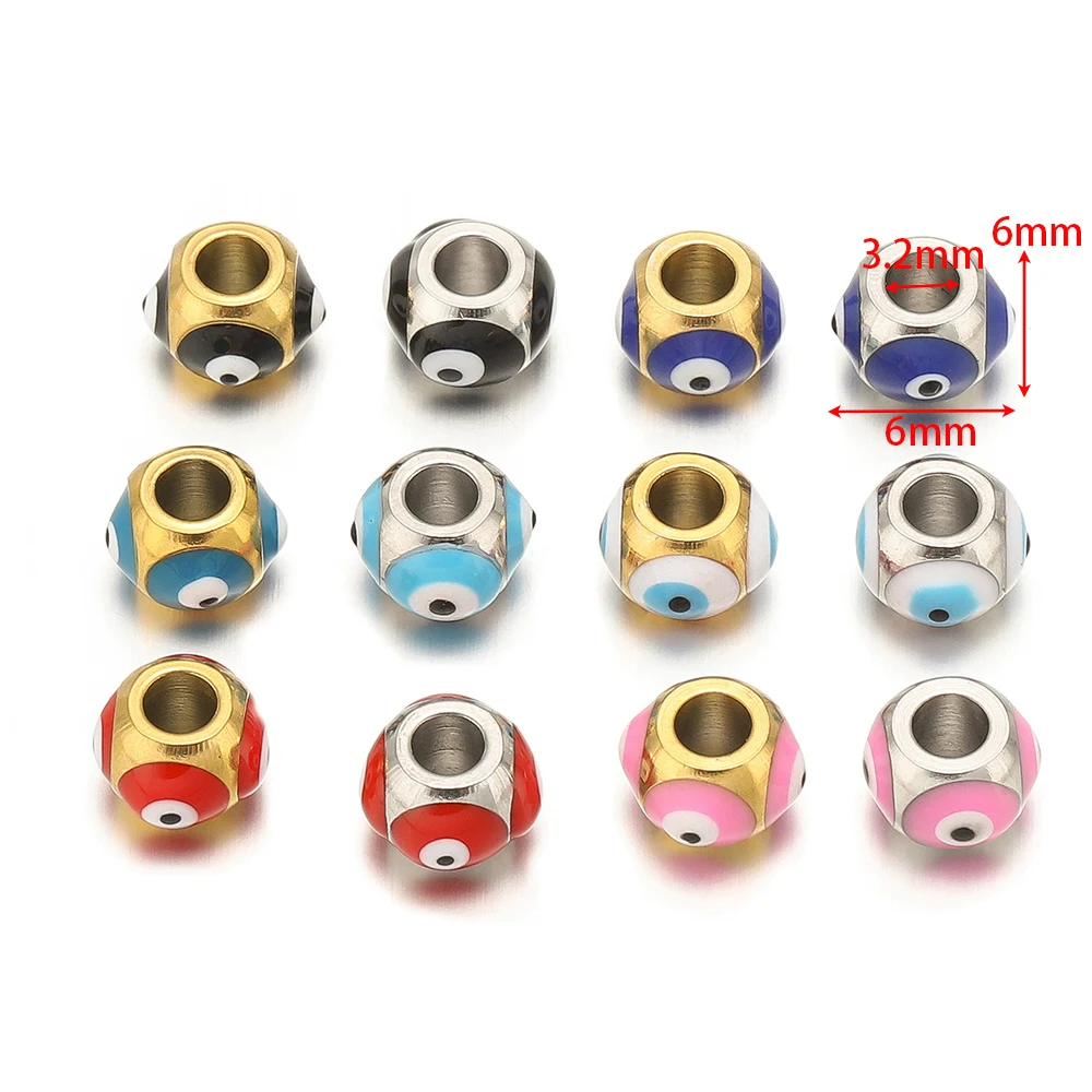 10 قطعة الفولاذ المقاوم للصدأ 6 مللي متر المينا العين الخرز الذهب جولة خزر عازل بالجملة DIY بها بنفسك صنع المجوهرات قلادة سوار لوازم