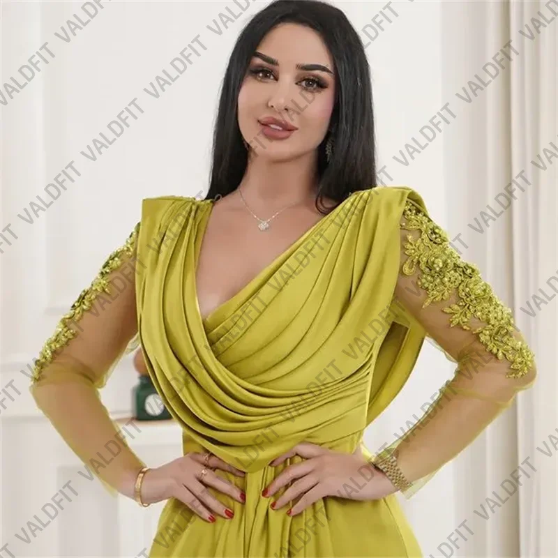 Customized Long Sleeves Arabic Mother of the Bride Dresses with Appliques for Wedding Party Dress Robes Invitee Mariage