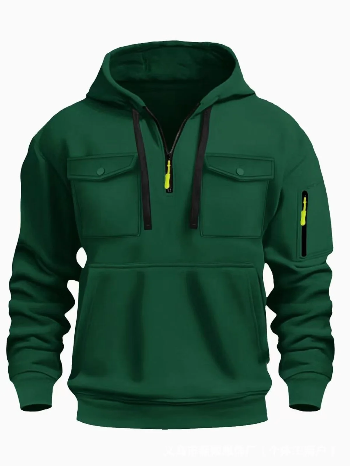 Men's new winter casual hoodie - stylish multi-pocket plain-color zipper pullover hooded sweatshirt