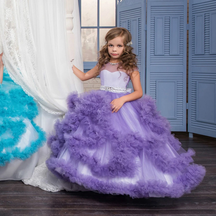 Vestido de noche de flores de princesa para niñas, falda larga de tutú, vestido de fiesta de cumpleaños para niños, vestido de graduación, rosa, azul, morado, blanco, verano