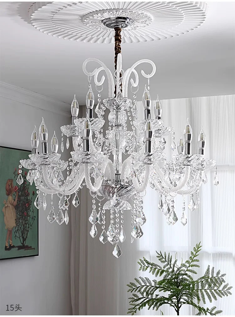 Painted Black Candle E14 Chandelier K9 Crystal Pendant