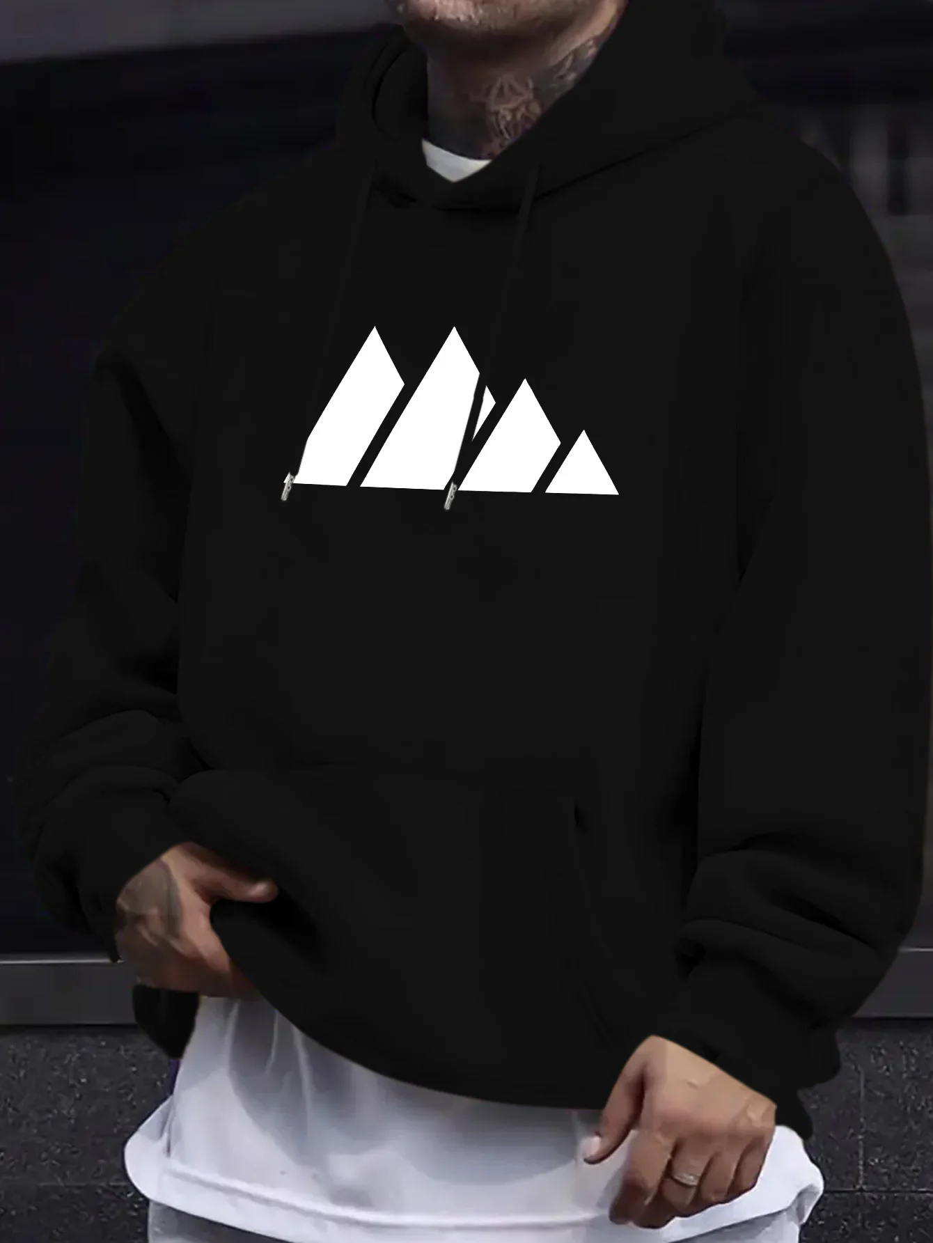 Men Mountain Triangle Graphic Hoodie Loose Fit Cotton Hooded Sweatshirt Autumn Winter Minimal Casual Streetwear Men Clothing
