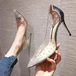 New Luxury Fairy Style Transparent High Heels Thin Heels Pointed Water Diamond Single Shoes Women's Crystal Wedding Shoes