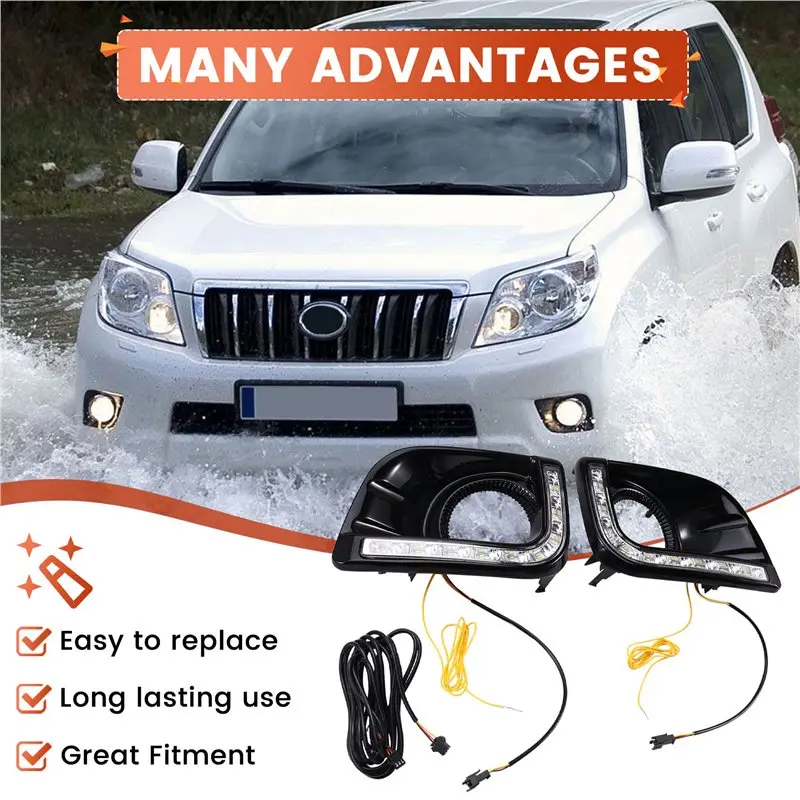 For Toyota Prado 2010-2013 Car LED Daytime Running Light Auto Daylight Lamps Blue Fog Lamp Turn Signal Foglamp