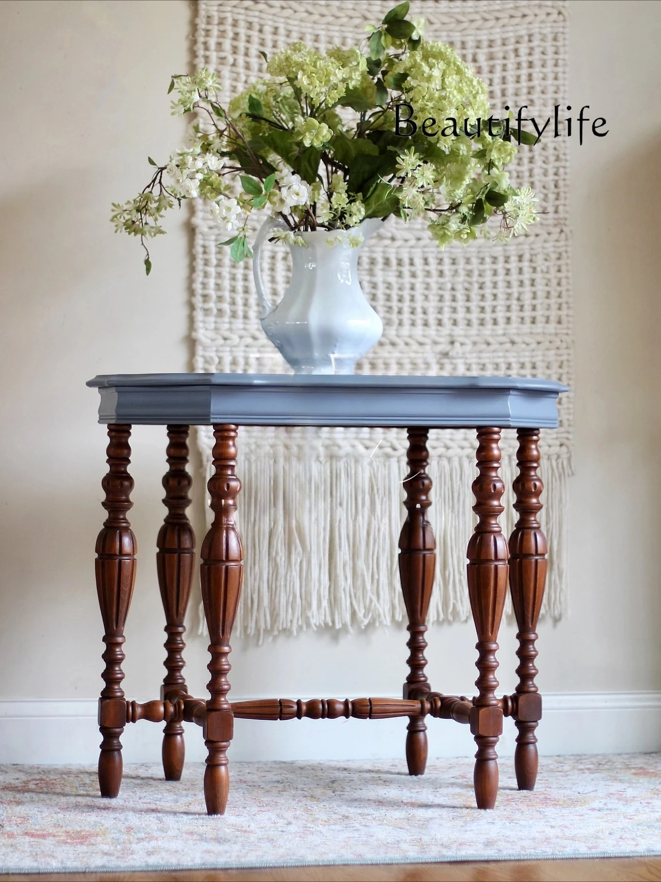 

French retro solid wood living room against the wall Entrance table American sofa side table Home balcony storage