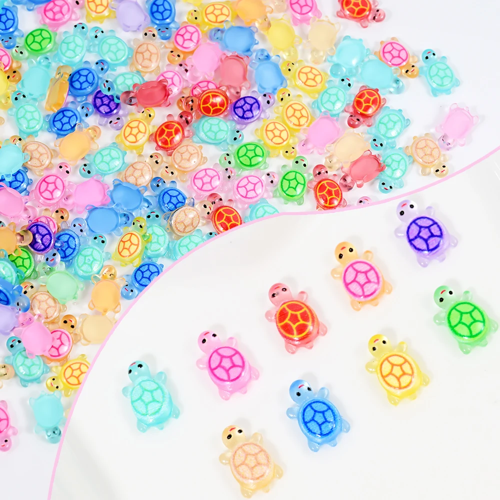 200/100/50Pcs Mixed Resin Little Turtle Nail Art Charms 3D Heart/Bow Kawaii Rhinestones DIY Craft For Nail 3D Decorations