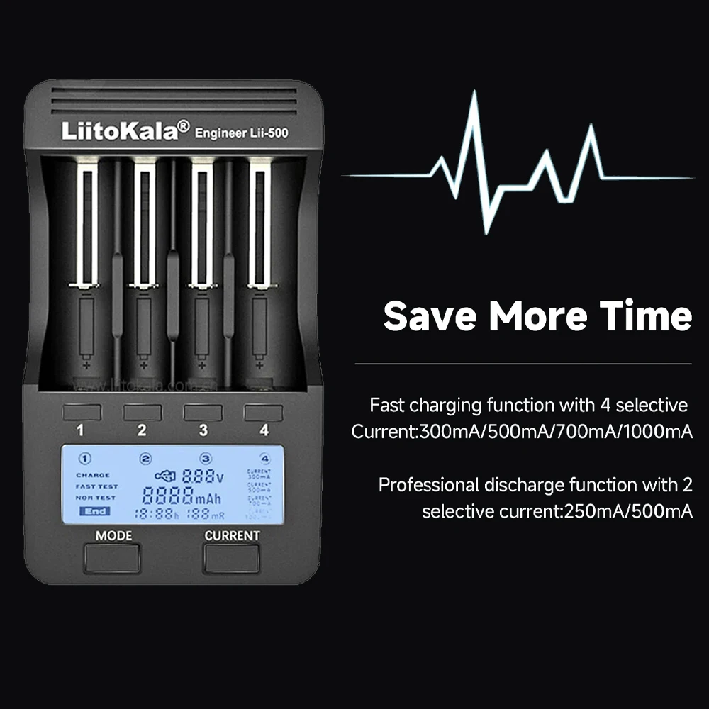 شاحن بطارية Liitokala Lii-500 NiMH مع شاشة LCD لـ 18650 18350 18500 17500 21700 26650 AA AAA 1.2V