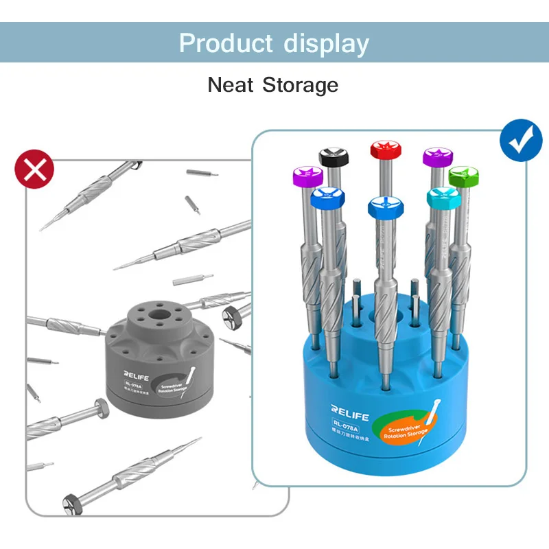 RELIFE RL-078A Multi-function 14-Holes Screwdriver Storage Bracket 360ยฐ Rotating Strong Magnetic Base Storage Box