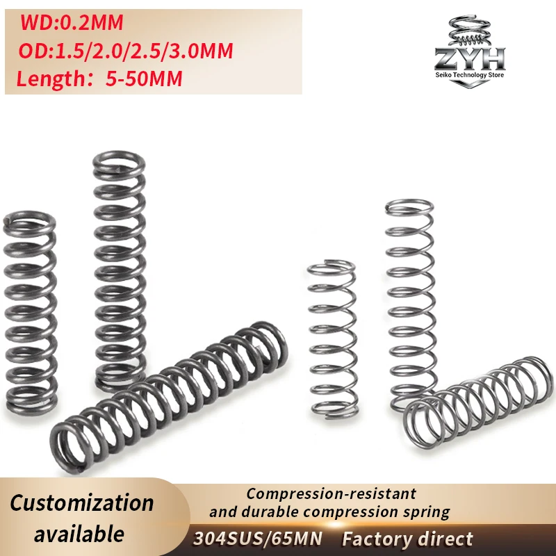 

0.2mm Micro Compression Spring - 304 stainless steel/65MN Spring Steel OD:1.5/2.0/2.5/3.0mm Length: 5-50mm instrument springs