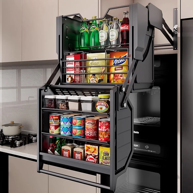 Kitchen Lift System Dropdown Lifting Basket Organizer Hydraulic High Cabinet Double Pull Down Basket