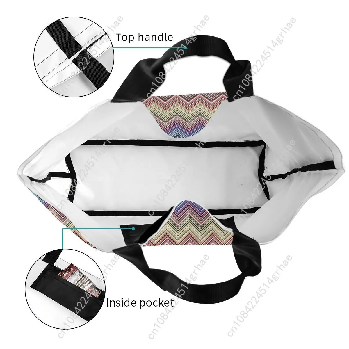 Picture 5: Custom Colorful Home Zig Zag Pattern Shopping Tote Bag Recycling Bohemian Geometric Zigzag Canvas Groceries Shoulder Shopper Bag