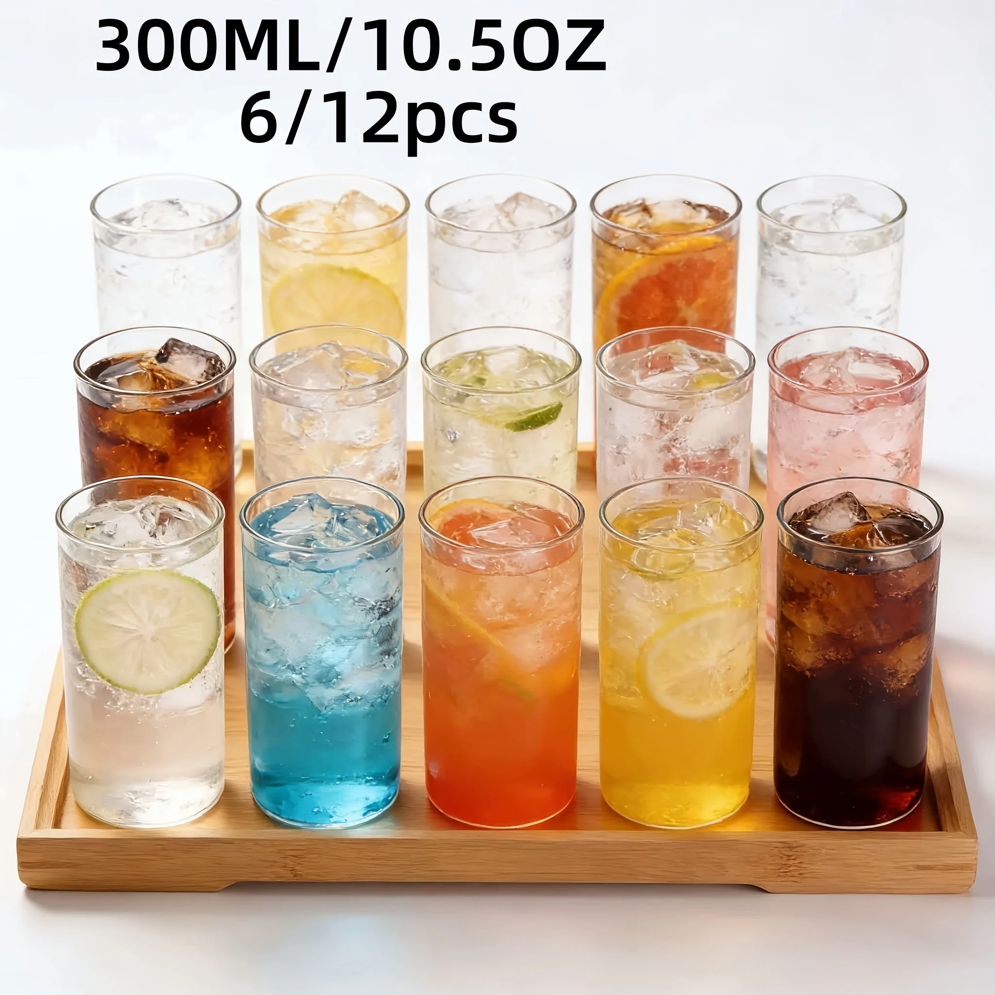 Drinking Glasses 6/12 Pack 10oz Highball Glass Cups Set - 300ml Classic Clear Drinking Tumblers for Iced Tea, Smoothies & Milk |