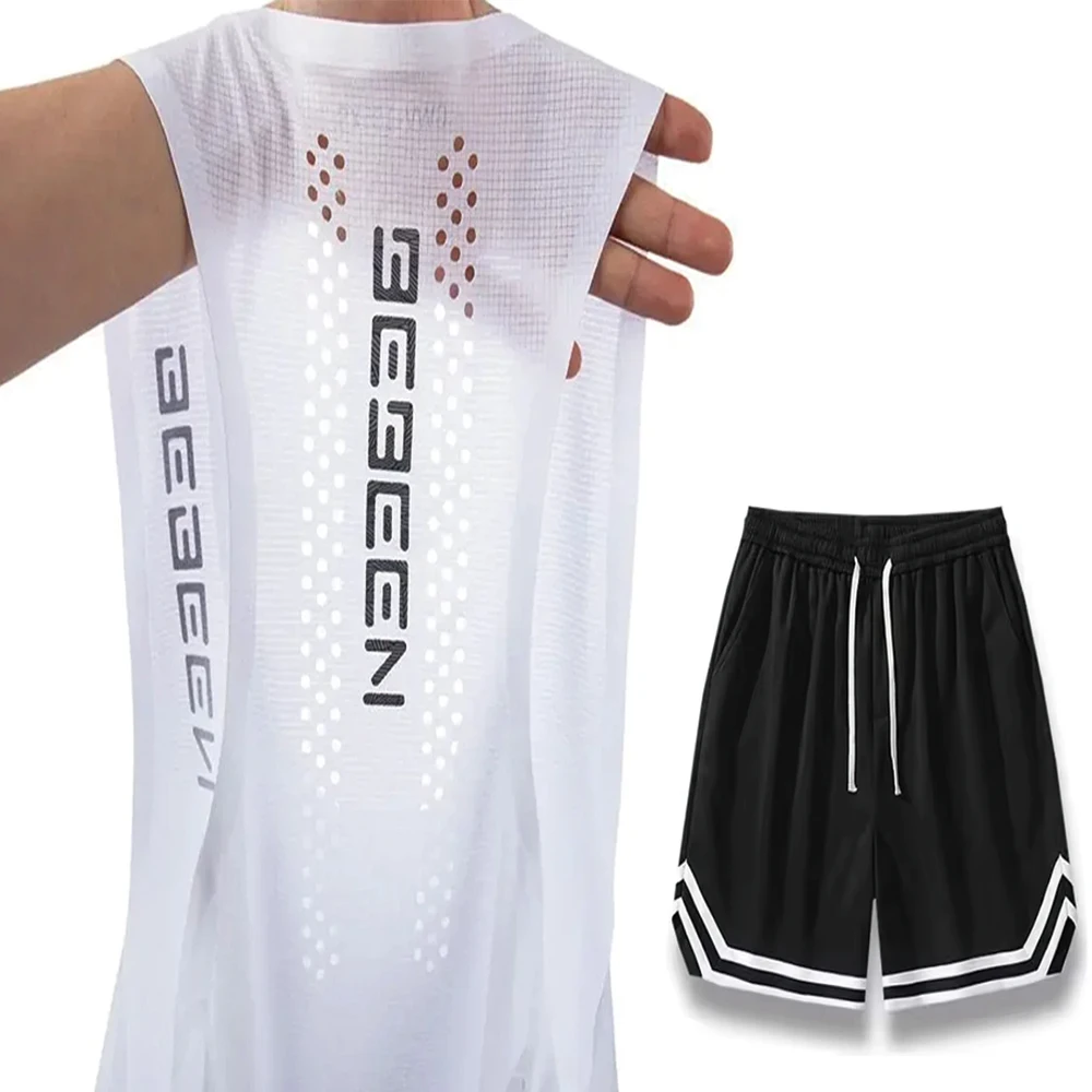 Mesh Breathable Quick-Dry Outdoor Sports Sleeveless Slim-Fit Vest and Capri Pants Two-Piece Set Summer New Men's Fashion Vest S
