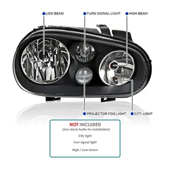 適用於 1999-2006 年大眾高爾夫 MK4 GTI、2004 年 R32 和 1999-2002 年敞篷車的黑色大燈(帶內置霧燈),左右一對。 8 最佳銷售 mk4 高爾夫 r32 - №6