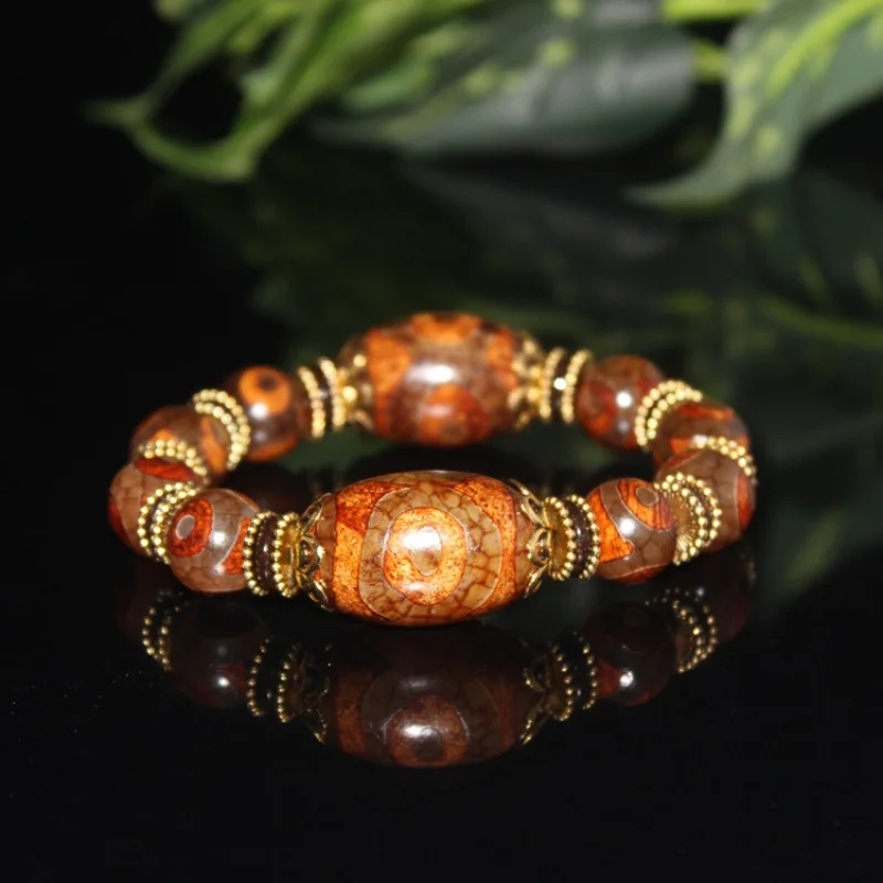 

Имитация династии Цин, тибетский стиль, старый агат, трехглазый древний браслет из бисера Дзи, ретро-браслет, целиком