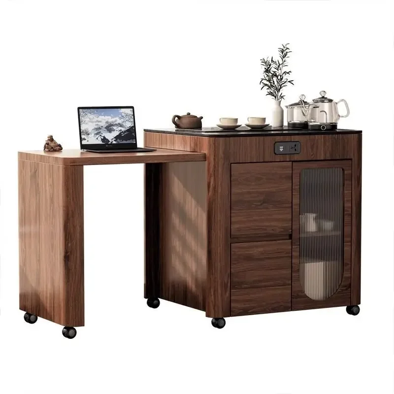 

Balcony Household Small Unit Multifunctional Tea Cart Solid Wood Kung Fu Tea Mobile Retractable Tea Table