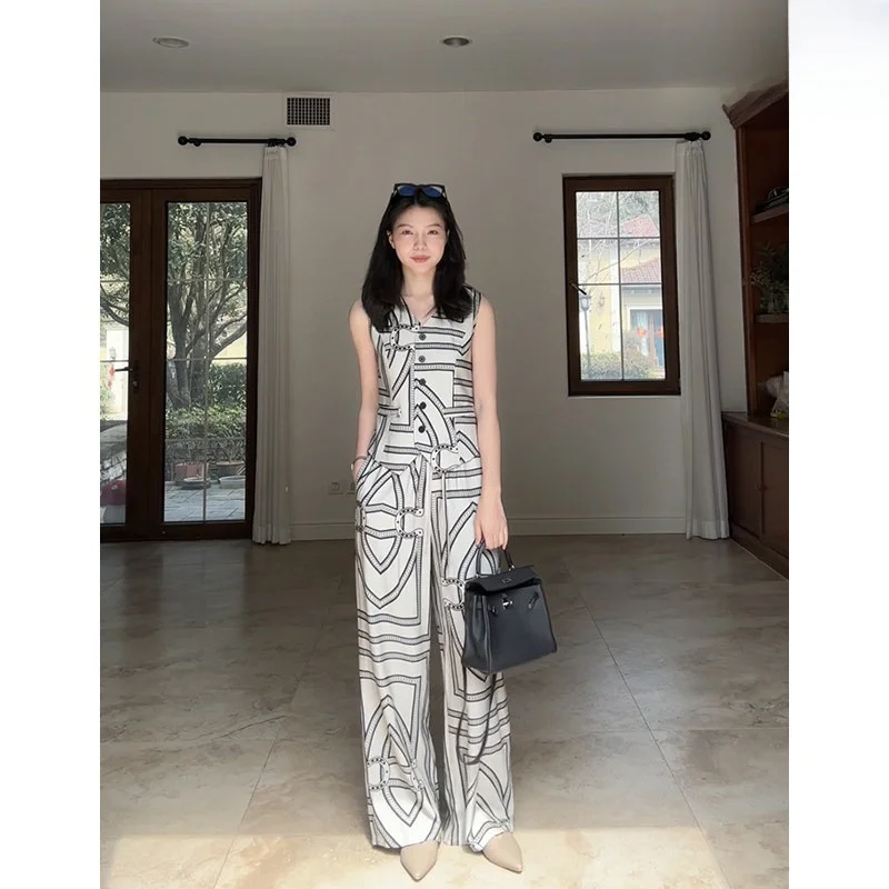 

Комплект Co99: Жилет с цветочным принтом и прямые брюки с завышенной талией для женщин – модный, комфортный, для весеннего гардероба